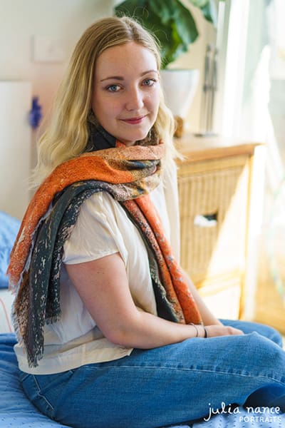Melbourne Personal Branding Portrait & Corporate Headshot - Blonde woman smiling with an orange scarf