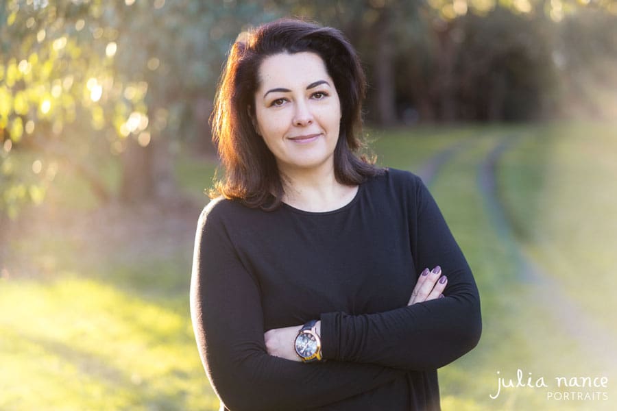 Melbourne personal branding portrait and corporate headshot of woman in outdoor sunset setting