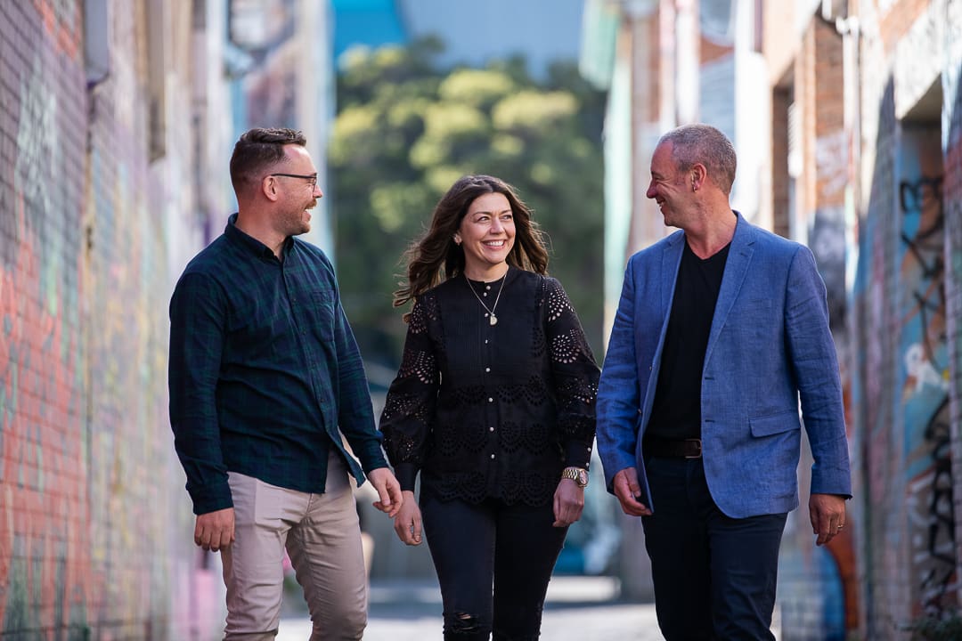 Group team photo of staff in melbourne alleyway